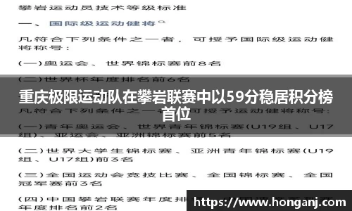重庆极限运动队在攀岩联赛中以59分稳居积分榜首位